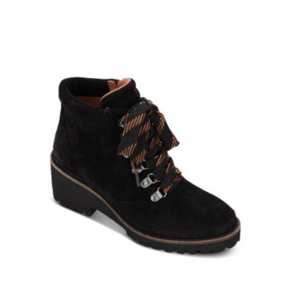 GENTLE SOULS KENNETH COLE Womens Black Up Mona Toe Wedge Leather Booties 9.5